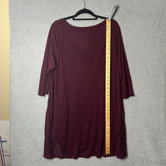 Torrid Womens 2‎ 2X 18-20 Deep Merlot Lace Inset Top 3/4 Sleeve Stretchy - Picture 7 of 9